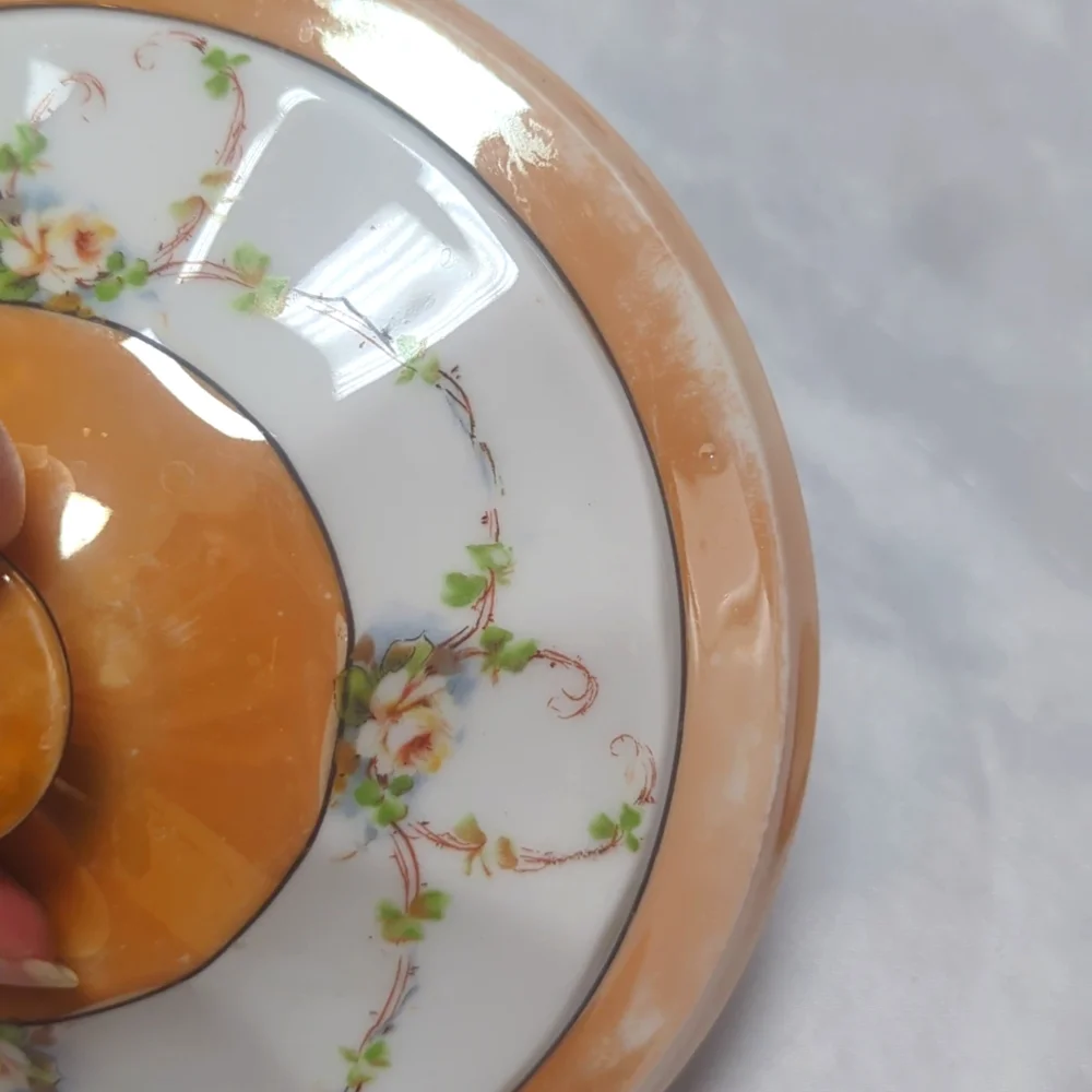 Royal Rochester Fraunfelter China Orange Lusterware Floral Covered Casserole SEE